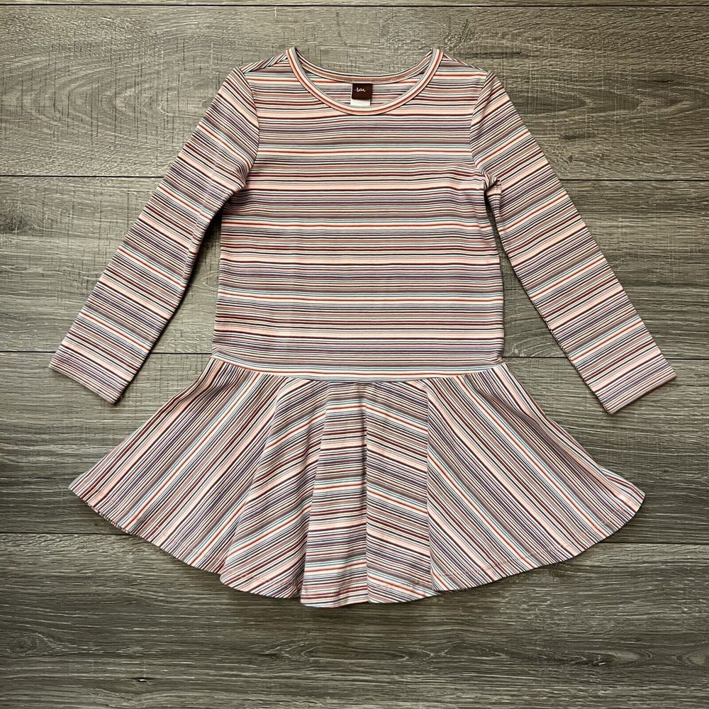 Tea Collection Girls Multicolor Striped Dress size 4 Long Sleeve Flare Skirt